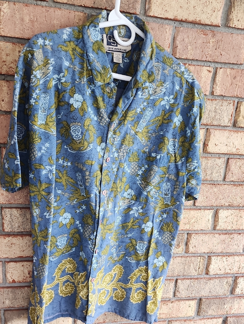 CS‎ Sport Size Large Casual Blue Floral Short-Sleeve Men's Shirt